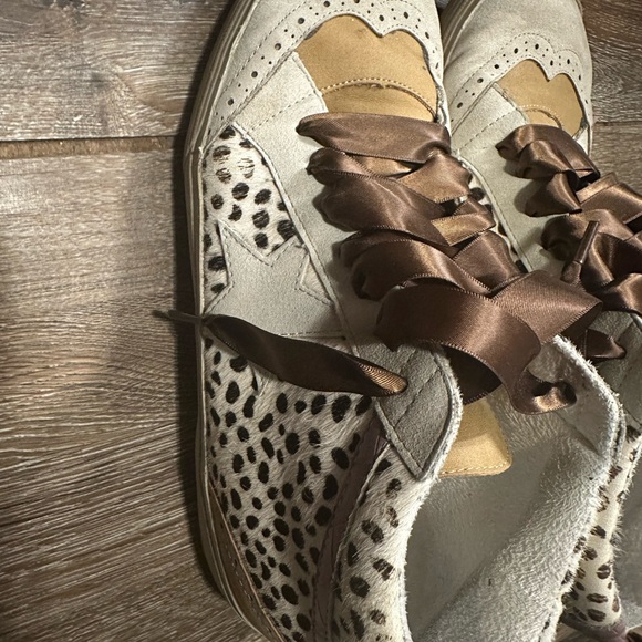 ShuShop Brown and Cream Sneakers with Satin Ribbon Laces - Picture 2 of 5